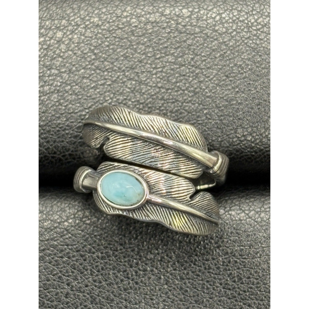 New Condition Sterling Silver Larimar Feather Ring 4 Grams Size 7 G6